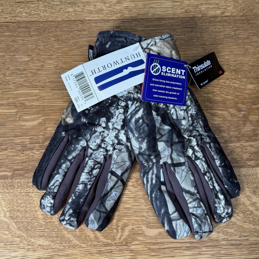 New Vintage Huntworth Men's XL Tree Camo Thinsulate 40 Gram Hunting Gloves